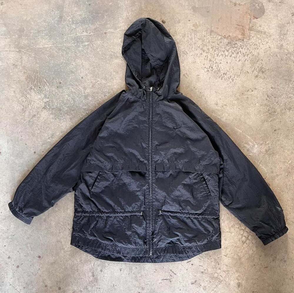 VINTAGE 90s Nike Jacket Adult Large Black Windbreaker Coat Nylon Vented Me Long